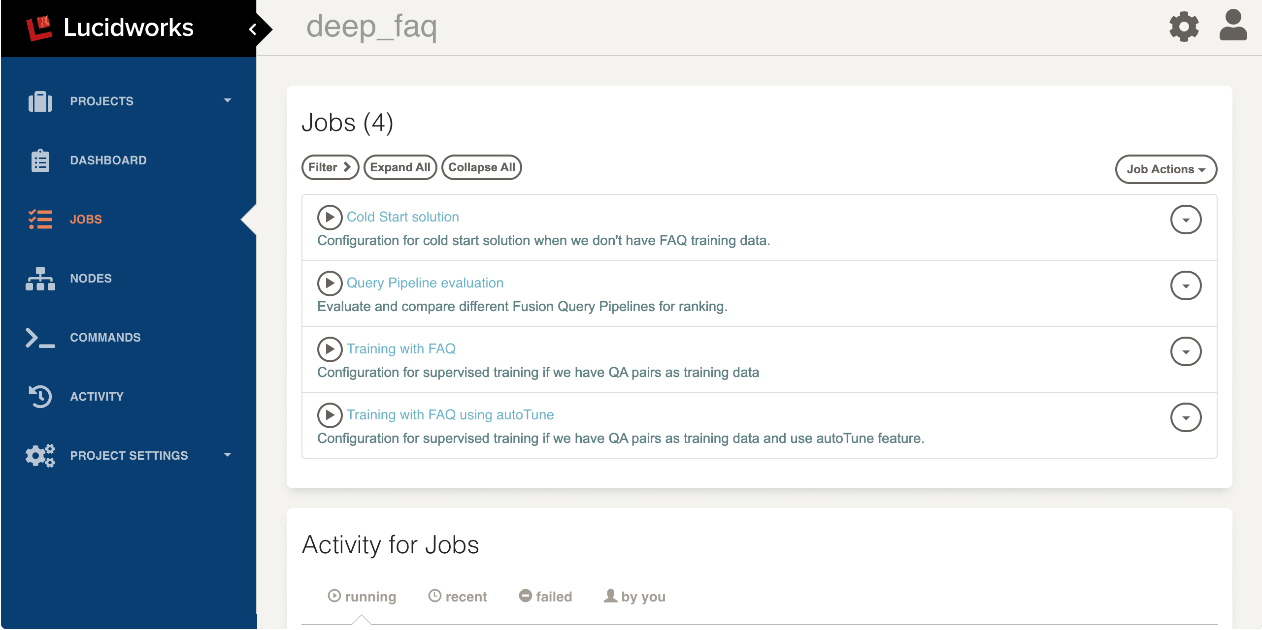Rundeck Jobs page