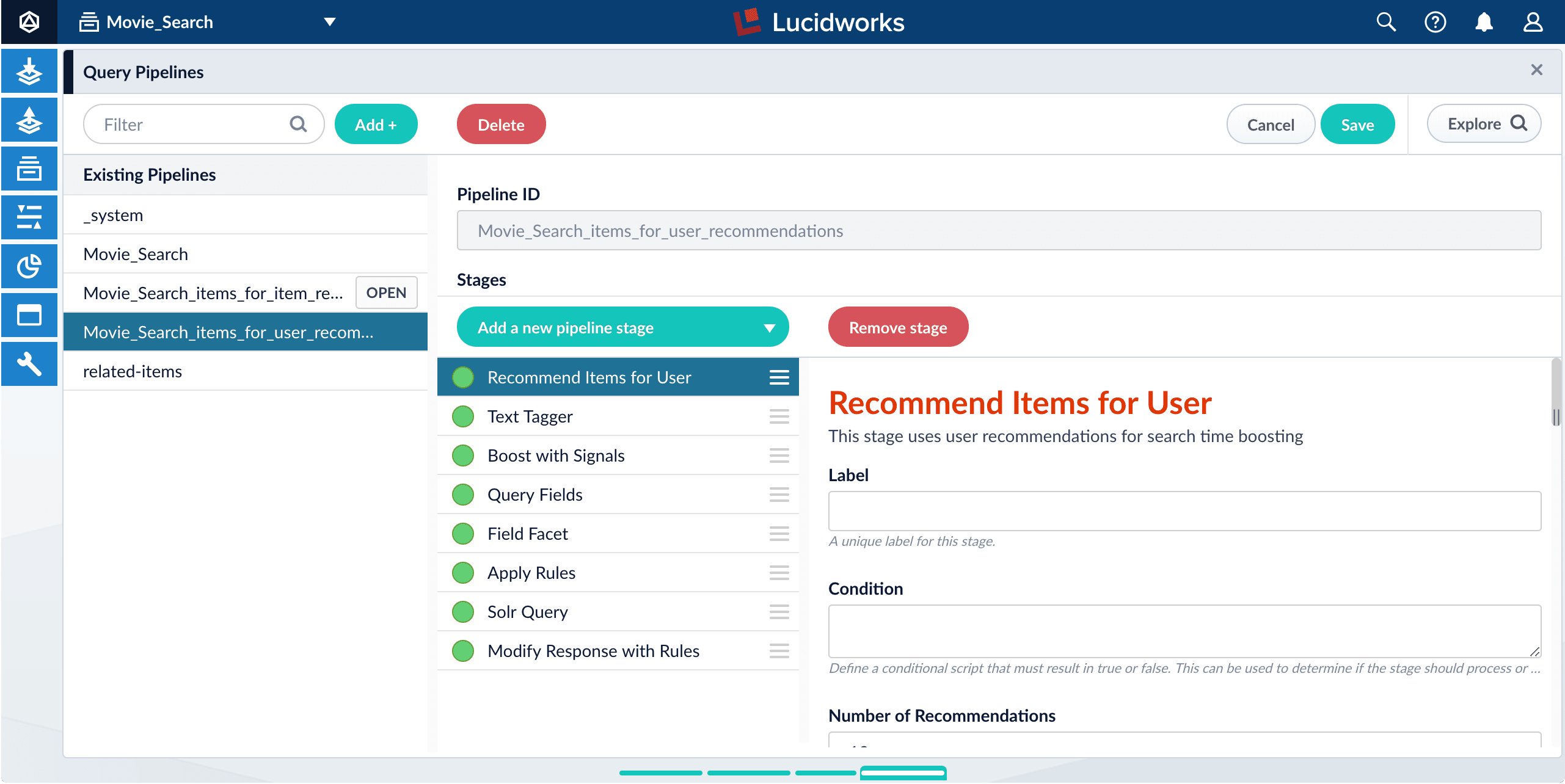 Default items-for-user recommendations pipeline
