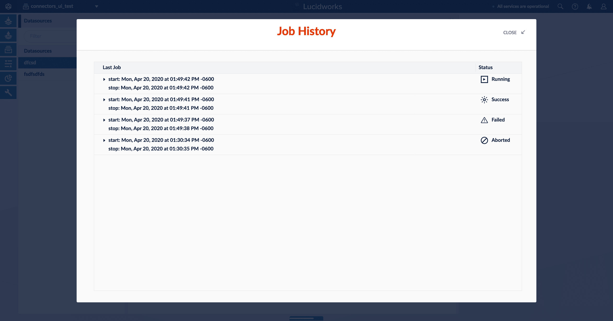 Job history panel
