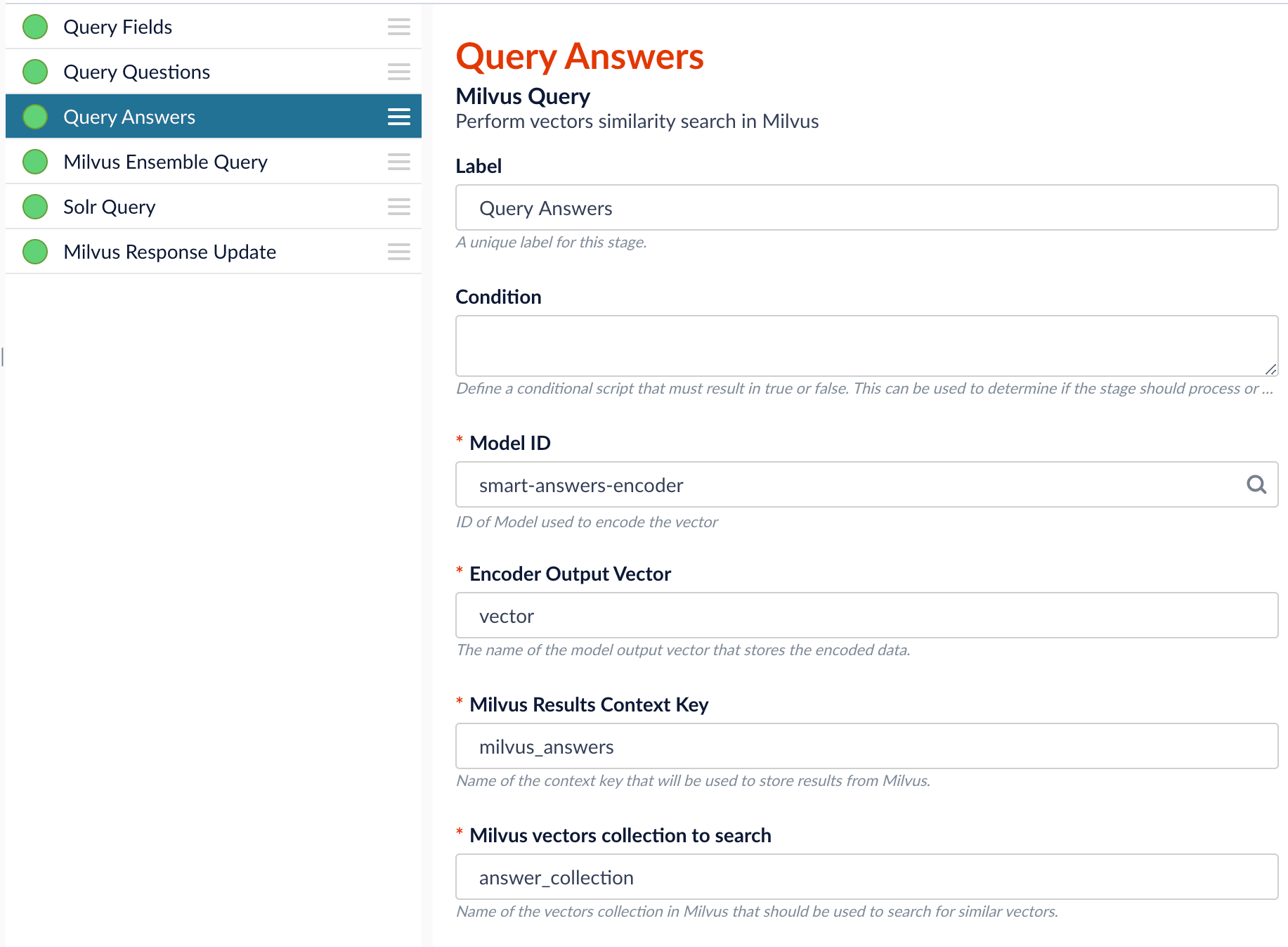 Pipeline setup example - Query Answers stage