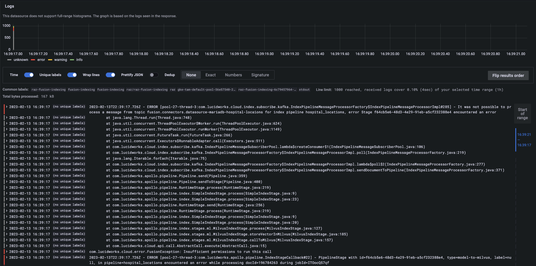 stack trace