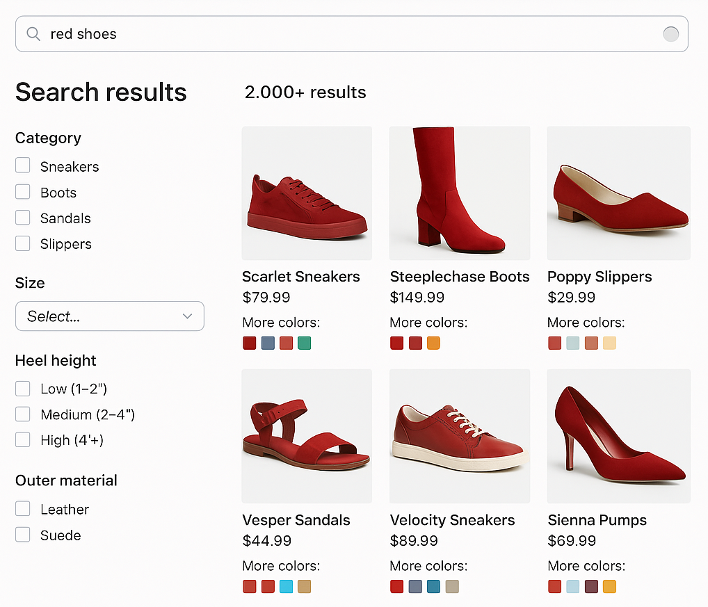 Products collapsed by product_id with the red SKU selected