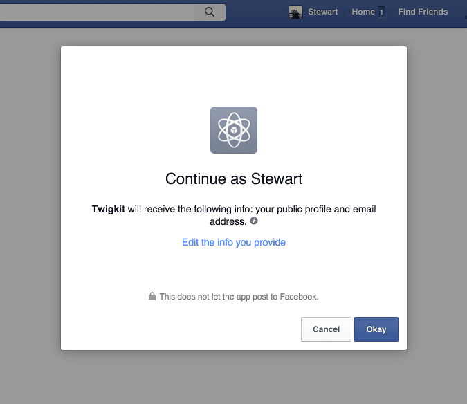 Facebook approval screen example