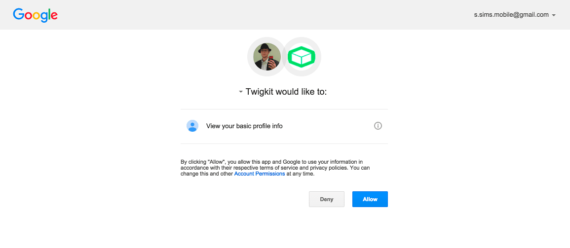 Google approval screen example