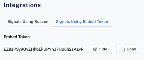 Embed token displayed