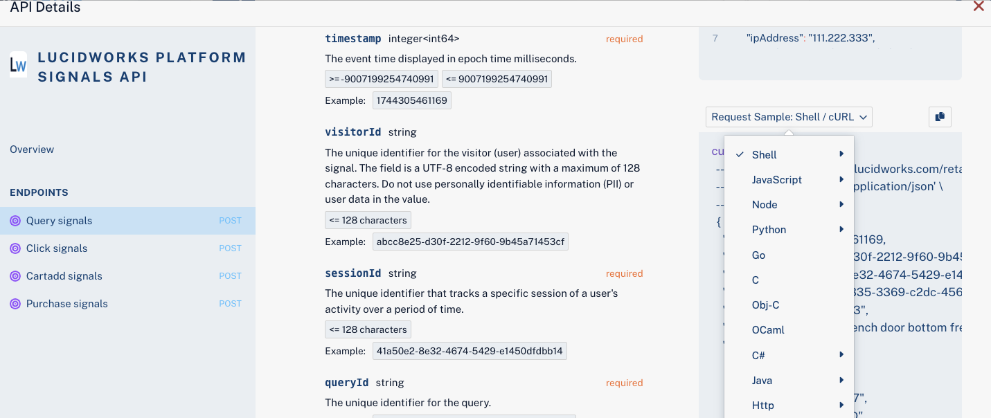 API specification language selection
