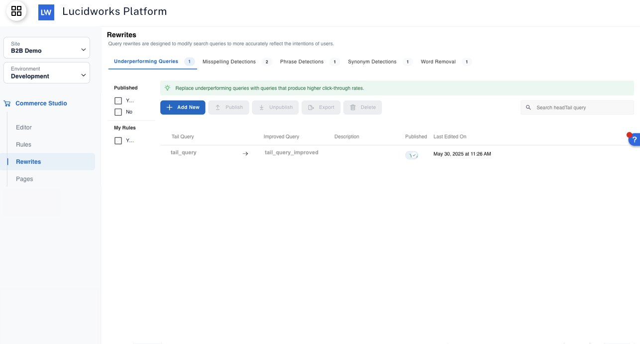 Commerce Studio Rewrites main screen