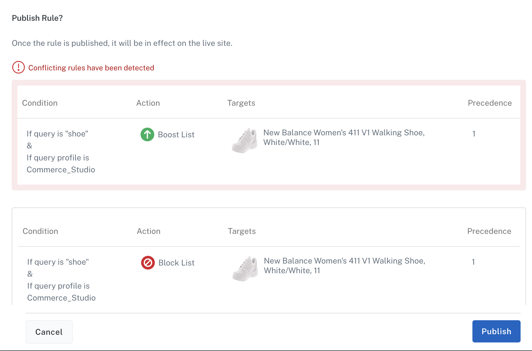 Commerce Studio conflicting rules