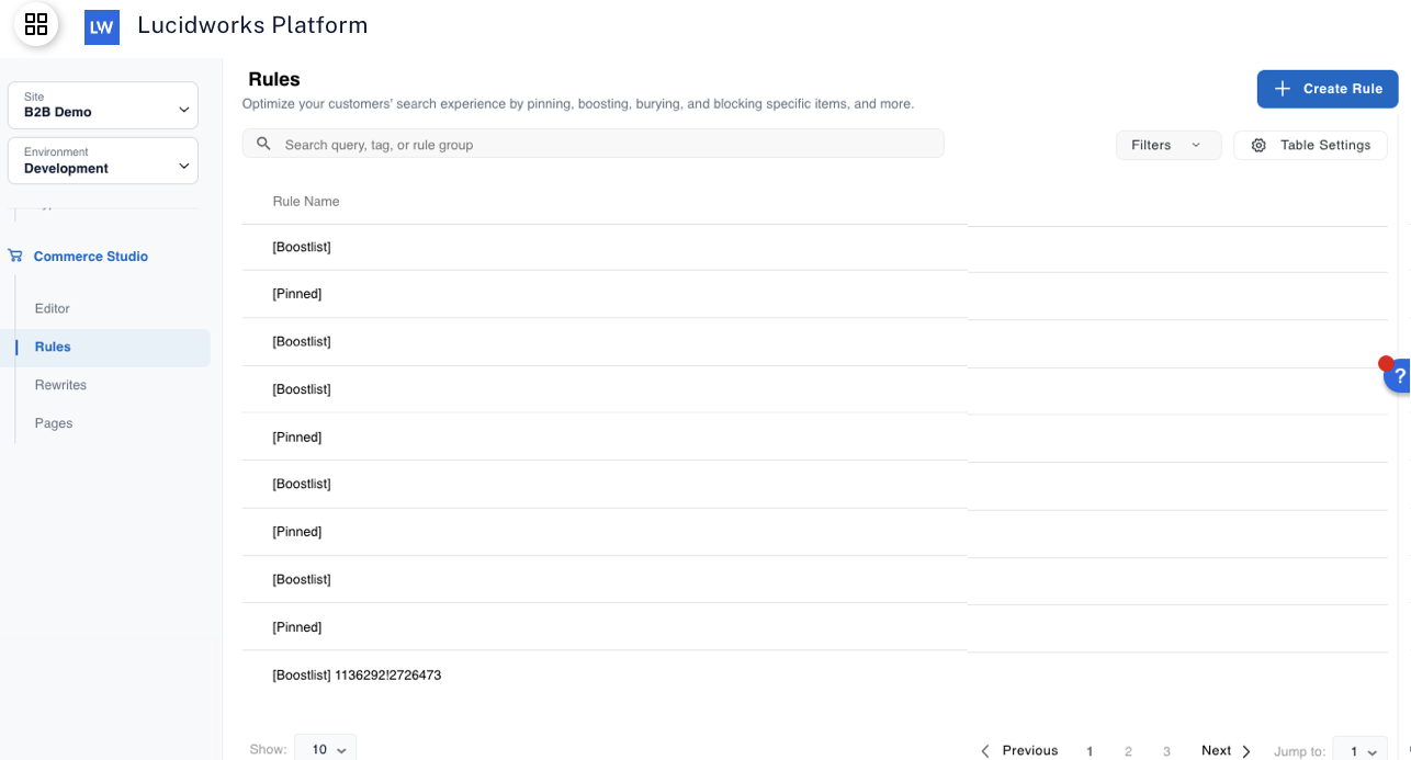 Commerce Studio Rules main screen