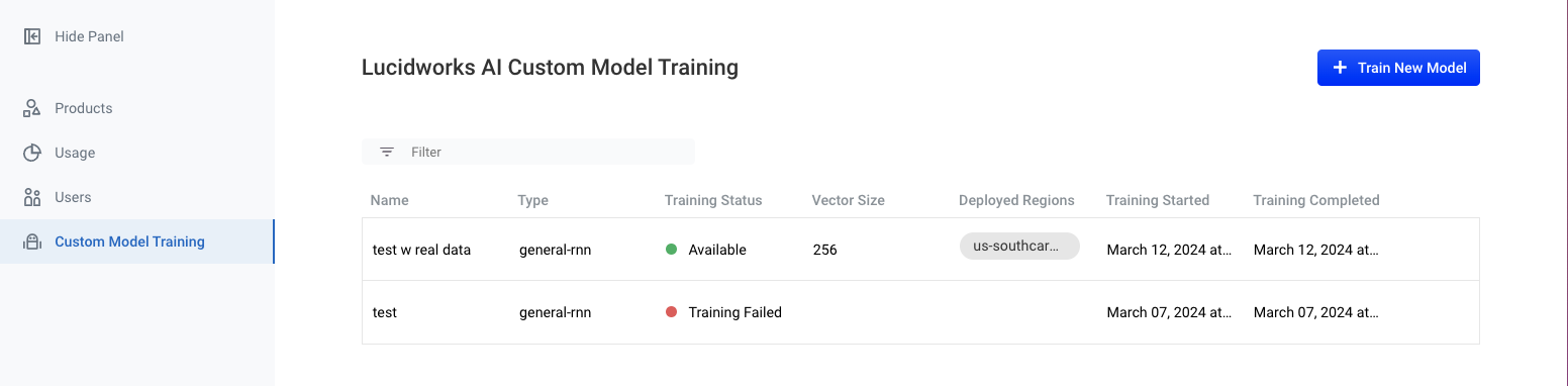 Lucidworks AI custom model training user interface