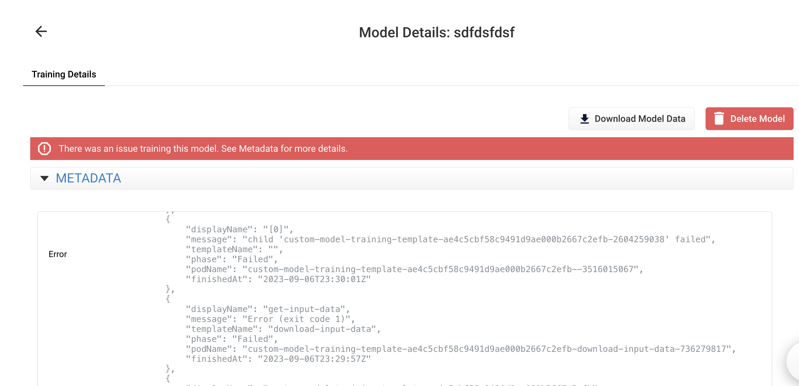 Lucidworks AI custom model training details summary